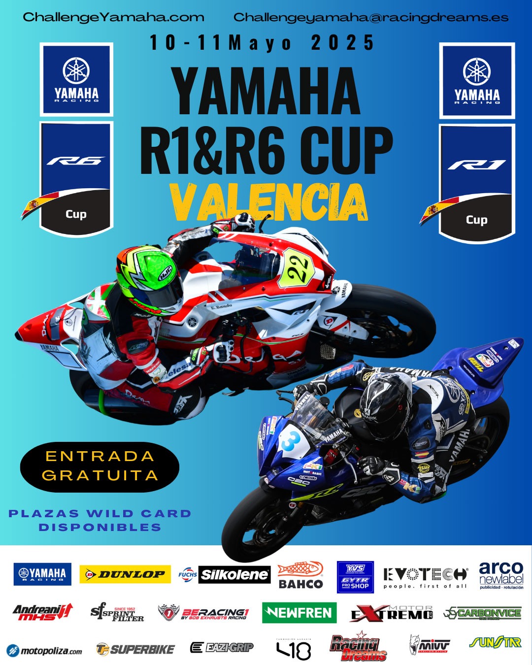 La Yamaha R6 Cup y R1 Cup 2025 arrancan en Valencia